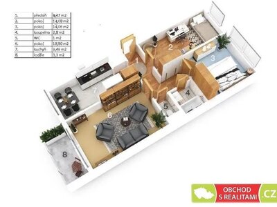 Praha / Háje, vybavený byt 3+1 s lodžií a sklepem